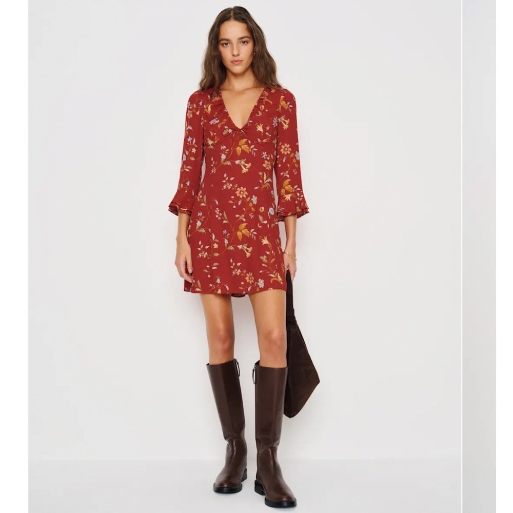 NWT Reformation Lyssa Dress In Borsa Size 10 Red Floral